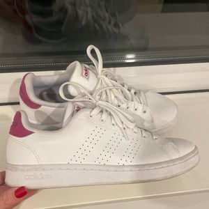 White and pink adidas sneakers leather 9.5 casual gym shoe